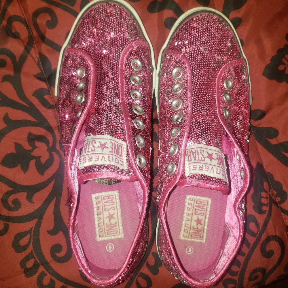 Pink sequin slip on converse
